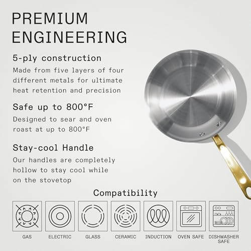 Image of Made In Cookware - 8-Inch Stainless Steel Frying Pan with Antique Brass Handle - 5 Ply Stainless Clad - Professional Cookware - Crafted in Italy - Induction Compatible