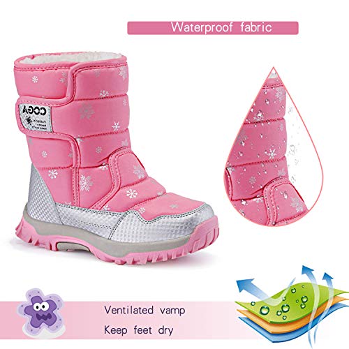 JACKSHIBO Girls Boys Outdoor Waterproof Winter Snow Boots,Pink,11.5 M US Little Kid/17.8 cm/30