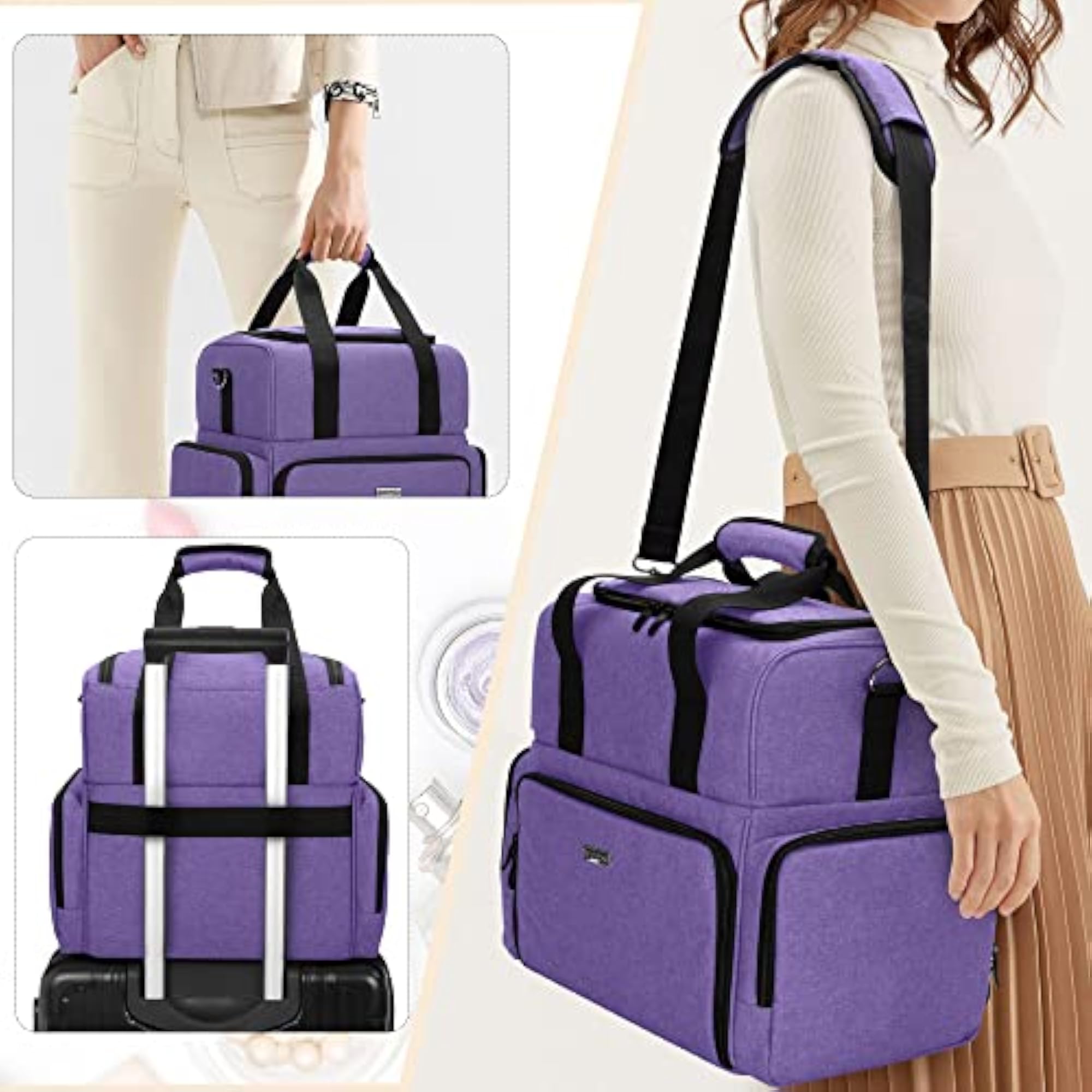 Large Travel Makeup Bag with Removable Pouches, Purple