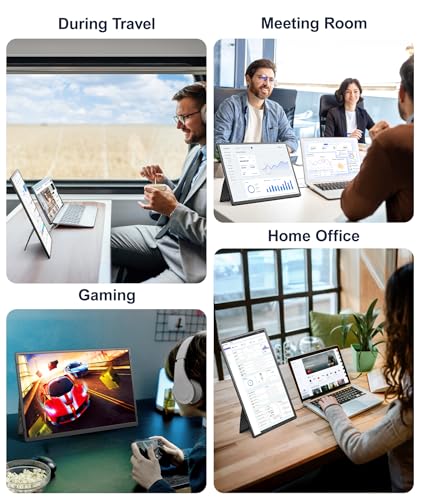 Image of 16.1 inch Portable Monitor, 1200P FHD Laptop Screen Extender, 360 Rotating Detachable Stand, Plug&Play Dual Monitor, Ultra-Thin Zero Frame Portable Screen for Laptop /PC /Mac /Windows /PS5