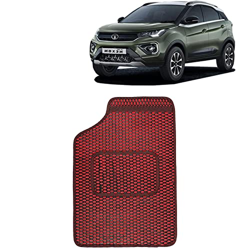 Image of Kingsway Dotted Design Car Floor Foot Mats Universal Fit for Tata Nexon, Model Year : 2020 Onwards, Water and Dustproof, Color Red, Set of 5 Pieces