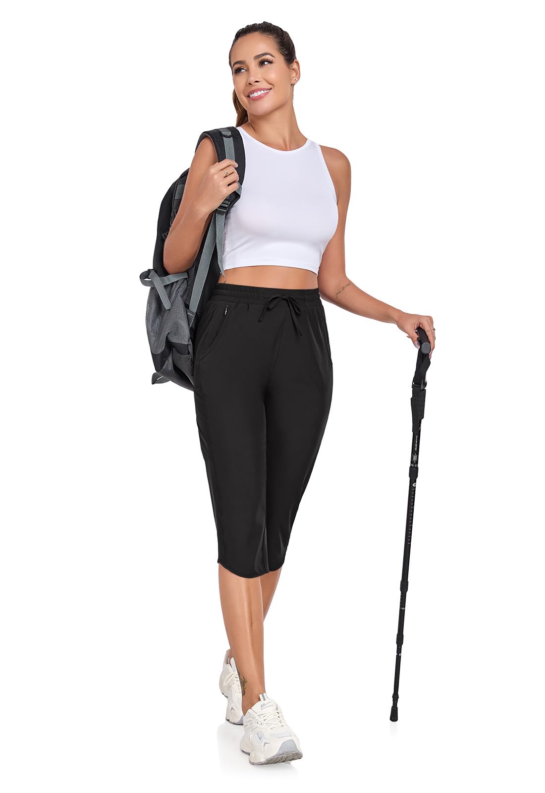 GymBrave Pantalon Randonnée Femme Pantacourt Été léger avec Poche Zippée Séchage Rapide pour Casual Extérieur