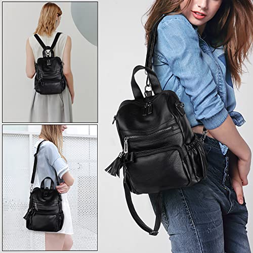Image of UTO Women Backpack Purse Leather Vegan Ladies Fashion Designer Rucksack Convertible Travel Shoulder Bag with Tassel