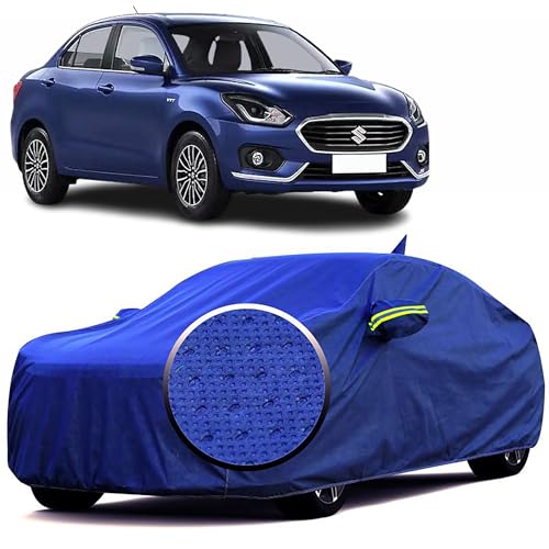 Image of 100% Waterproof 'BlueMax' Car Body Cover for Maruti Suzuki Swift Dzire (2017-2024) Mirror Pocket, Heat & UV Protection, Triple Stitched, Soft Lining, Full Bottom Elastic & Radium (Blue)