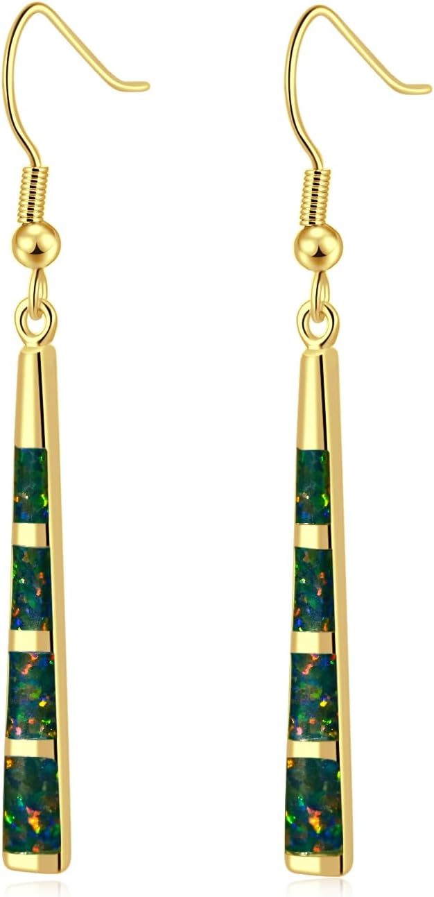 CiNily Opal Drop Earrings - Silver or Gold Plated Dangle Bar Jewelry for Women, Gems Earrings 2 1/8"