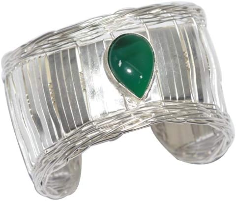 Handmade Design Pear Shape Green Onyx Gemstone Silver Plated Cuff Bracelet