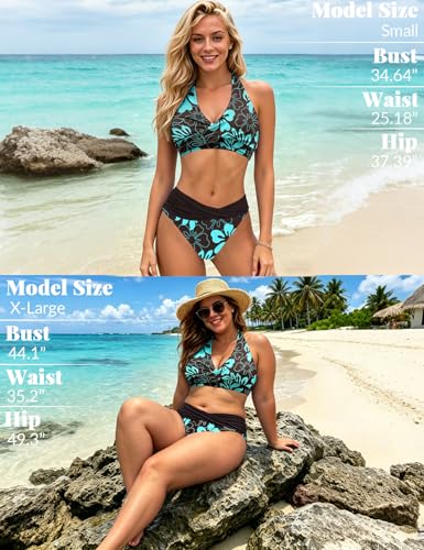 Image of Sopliagon Women's Bikini Sets Twist Front Two Piece Swimsuit Halter Bathing Suit
