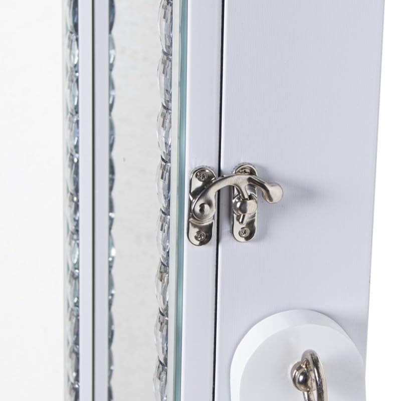 DRW Specchio portagioie da terra con porta in legno in bianco 40,5 x 38 x 161 cm, interno 26 x 110 cm