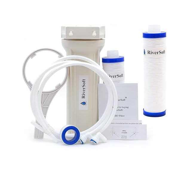 RiverSoft PreRO-10-CMLT RO prefilter assembly with additional MLT cartridge | Compatible with All RO Water Purifier (3/8 inch / 10 mm connection, White, PP)