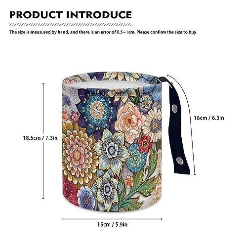 Image of Boho Flowers Car Trash Can Waterproof Auto Vehicle Garbage Organizer Bag Hanging Car Waste Basket Holder for Front Seat Back, Seat, Floor, Headrest
