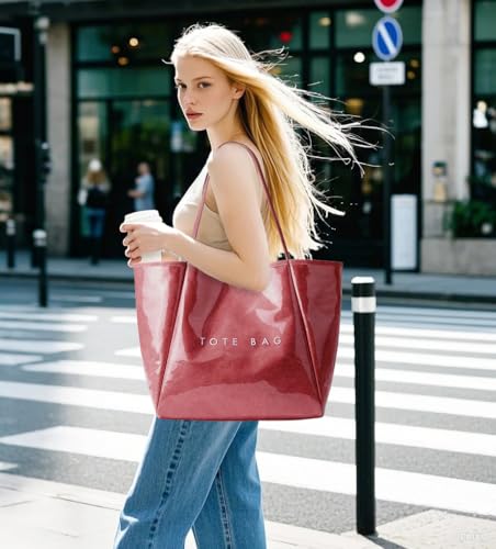 Image of KALIDI PVC Tote Women Weekender Bag Large Shopper Handbag Oversize Shoulder Travel Purse