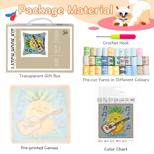 Image of YP Handmade Pillowcase Pineapple Guitarist Latch Hook Kit - 18x18 Inch DIY Craft for Adults Beginners, Beginner-Friendly Design for Throw Pillows & Gifts