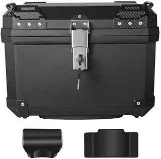 Rockykey リアトランク 57L リアボックス トップケース 大容量 防水 防犯対策 高強度ポリプロピレン レストバック付き 取付ベース付属 バイクボックス BLACK