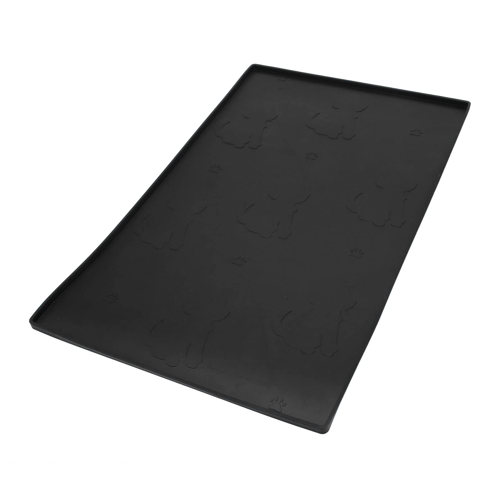 Cat Food Mat, Pet Food Mat Quick Dry Water Dispenser Mat Small Food Grade Silicone Dog Feeding Mats Dog Bowl Mat for Floors, 18.9x11.8in (Black)