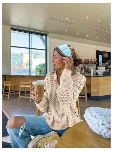 GORGLITTER Women's Crochet Cardigans Hollow Out Button Down Long Sleeve Boho Knit Sweater4