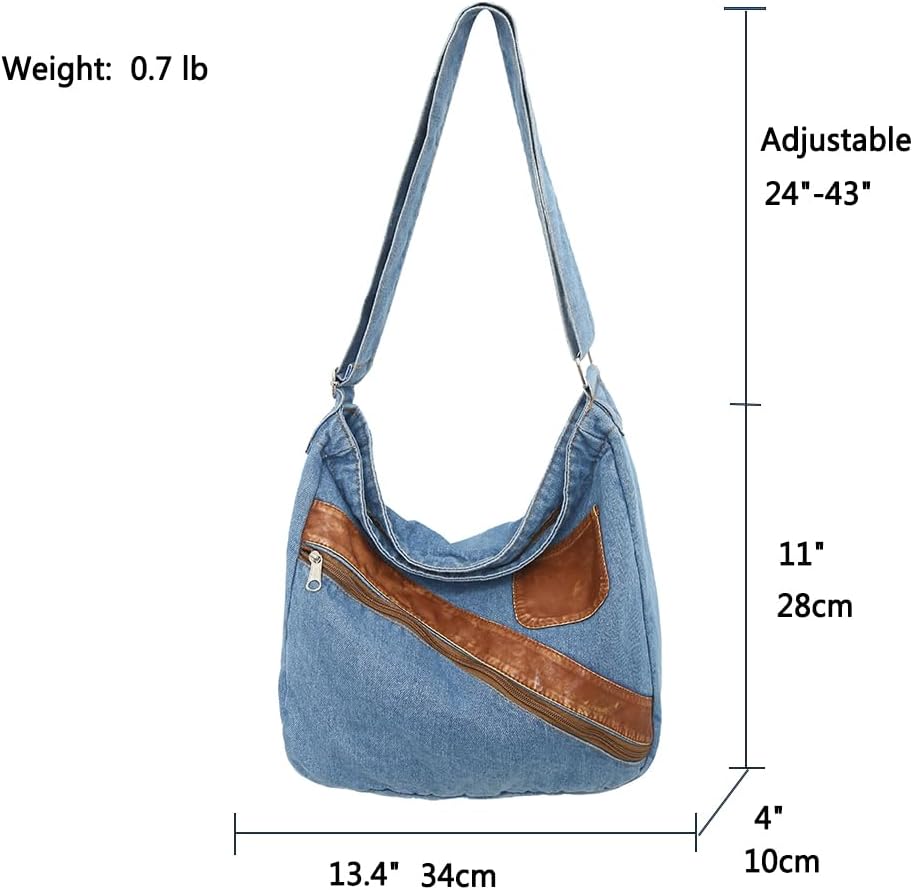 Denim Purse for Women Men Tote Bag with Zipper Crossbody Blue Jean Purses Canvas Shoulder Bag Hobo Handbag - Image 5