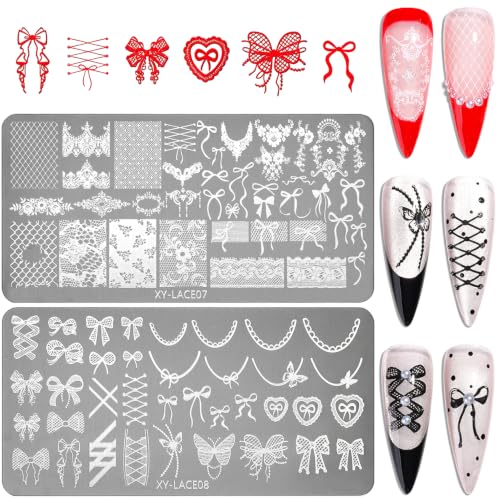 Furtherpretty Lace Bow Nail Stamping Plates-Mesh Stamping Plates for Nails