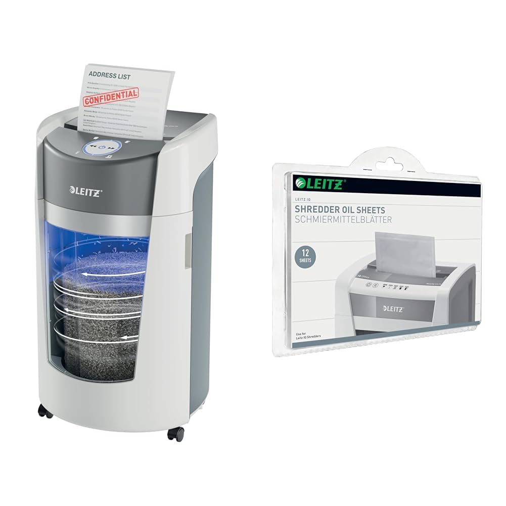 LEITZ IQ Distruggidocumenti Manuale OptiMax Office P5 con Fogli Lubrificanti (12pz)