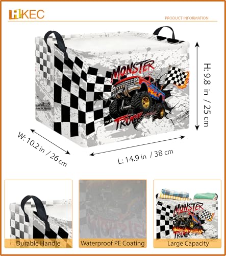 Image of Rectangle Storage Basket with Handles,Collapsible Storage Bin,Books Box,Gift Basket(Black Race Car)