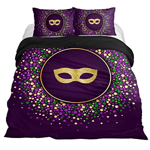 Mardi Gras Dotted Duvet Cover Set, 3 Pieces Bedding Set With Zipper Closure, 2 Pillow Shams 1 Duvet Cover, Comforter Cover For Children/Kids Twin Size #TOP16