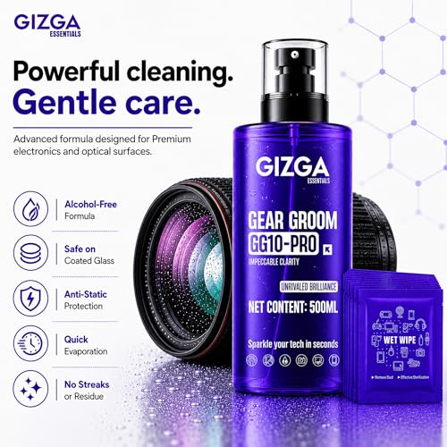 Image of Gizga Essentials 6-in-1 Laptop Cleaning Kit 500ml | Screen Cleaner Spray, 2 Microfiber Cloths, Cleaning Brush, Wet Wipes & Lens Tissues for Laptop MacBook Mobile TV Monitor Camera Gadgets