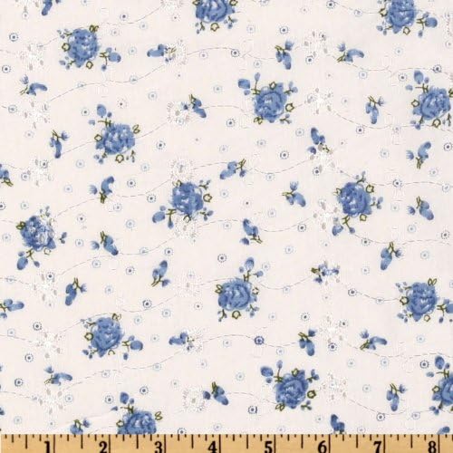 Floral Eyelet Blue Fabric
