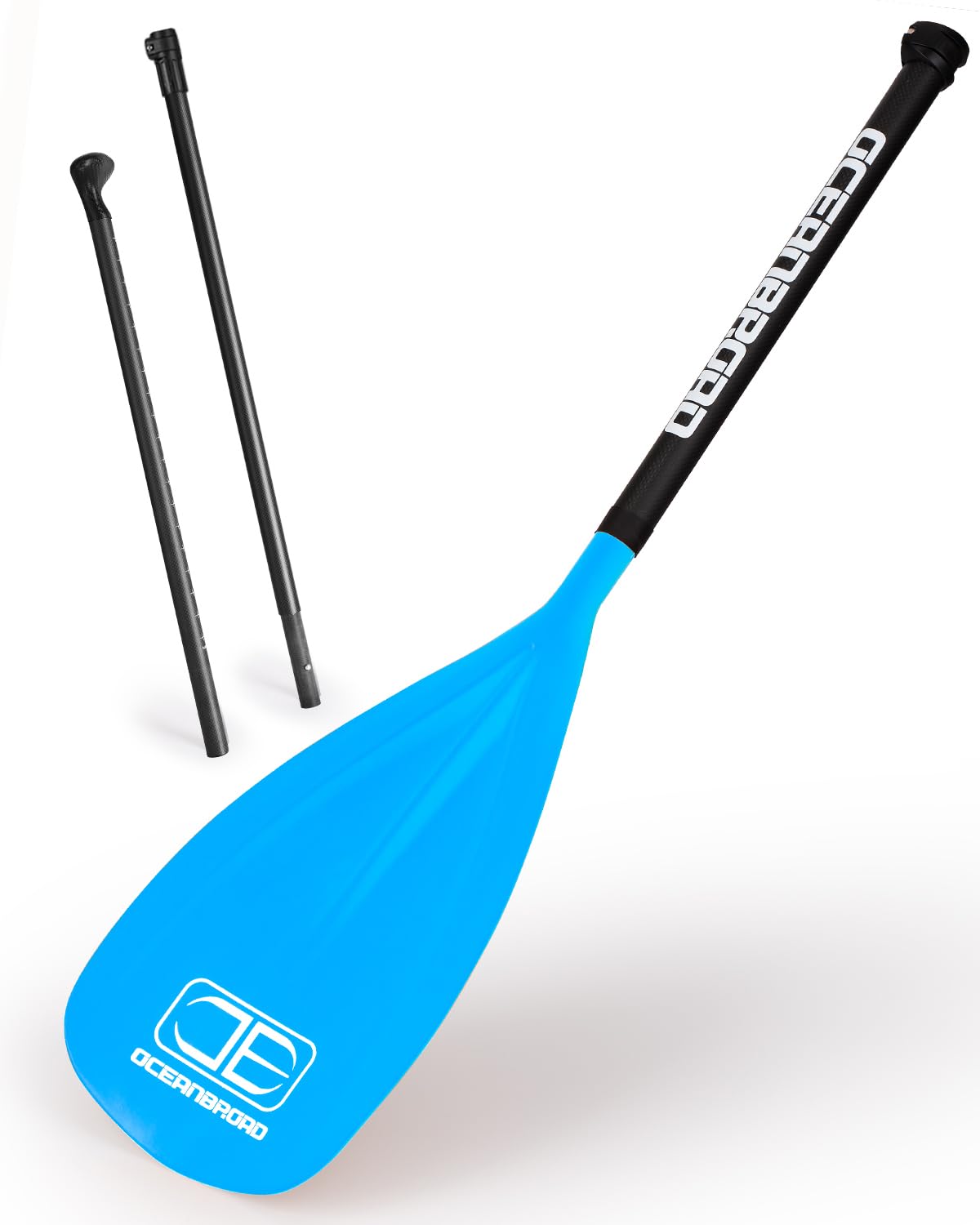 OCEANBROAD SUP Paddle Board Paddel 3 Stück Verstellbarer Carbon Schaft Stand Up Paddel mit Tasche