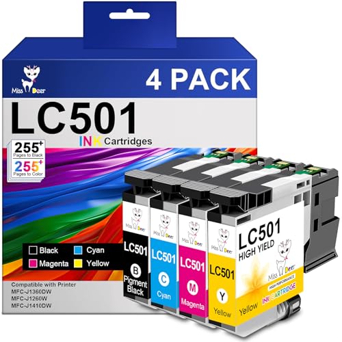 Image of Miss Deer LC501 Ink Cartridges Combo Pack Compatible for Brother LC501 LC501XL Ink Cartridgesuse with MFC-J1260DW MFC-J1360DW MFC-J1410DW Printers,4 Pack