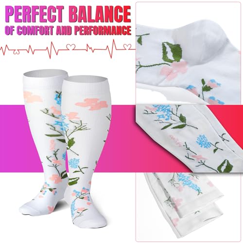 Image of bropite 3 /4 Pairs Plus Size Compression Socks Extra Wide Calf Women&Men 20-30mmHg Support Dancing Cycling Running Climbing