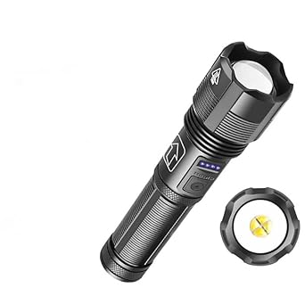 Breewell Flashlight 800 Lm Powerful Flashlight USB Zoom Cree Led Torch Aluminum Alloy+ABS ,Telescopic Zoom | Black