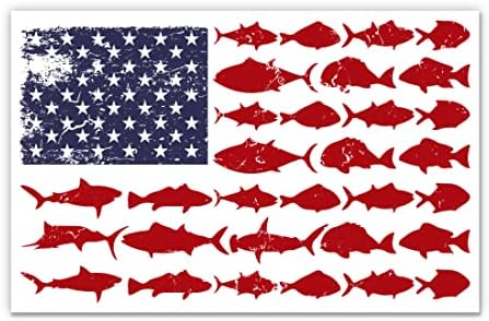 Amazon.com - American Fishing Flag Sticker - Fish Flag Vinyl Decal - 3 ...