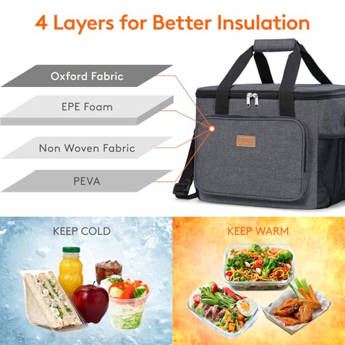 Image of Lifewit Large Lunch Bag, Insulated Lunch Box, Soft Cooler Cooling Tote for Adult Men Women, Dark Gray 40-Can (24L)