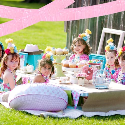 Image of BEISHIDA 3 Packs Metallic Foil Fringe Garland Macaron Pink Wall Hanging Tinsel Fringe Banners for Car Floats Bridal Shower Wedding Birthday Easter Graduation Holiday Party Decoration(30 Feet)