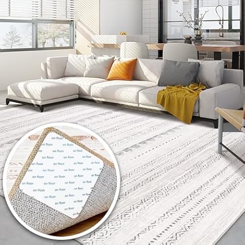 Nakagishi 5x7 Large Soft Machine Washable Boho Living Room Rugs with 12 Pcs Rug Tape Set Cover