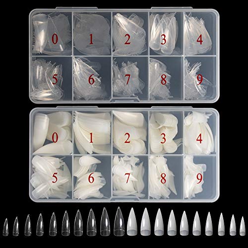 AORAEM Press on Nails Stiletto,1000Pcs Artificial False Nails Clear and Natural Acrylic Nail Kit with Box for Women (1000Pcs)
