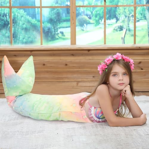 Kids Mermaid Tail Blanket, Soft Luminous Mermaid Blanket Flannel Girls Mermaid Toys Colorful Snuggle Blanket Soft Sofa Blanket Mermaids Sleeping Bag with Double Stitching (Style 1)