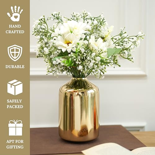Image of BEHOMA Metal Flower Vase Set of 4, Gold | Modern Metal flower vase in Gold - for fresh or artificial flower displays for living room - great wedding gift (Set of 4)