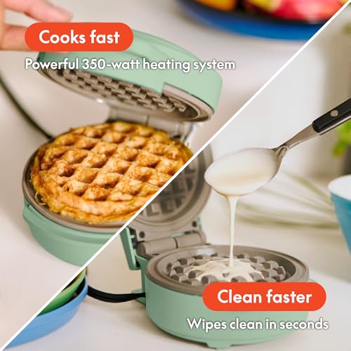 Image of bella Stack & Store Mini Waffle Maker, 4-Inch Ceramic Non-Toxic, Seaglass