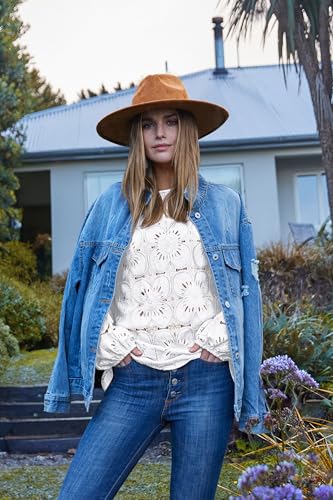 Image of OFEEFAN Blouses for Women Dressy Casual Spring Tops 2026 Summer Outfits Flower Lace Crochet Long Sleeve Shirts
