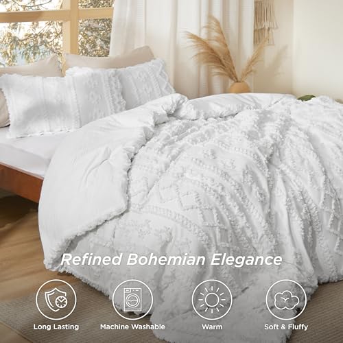 Bedsure-Tufted-Boho-Comforter-Set-Queen-Size-Bright-White-Boho-Bed-Set-GentleSoft-3-Pieces-Farmhouse-Shabby-Chic-Embroidery-Bedding-Gifts-for-Woman-Soft-Jacquard-Queen-Comforter-for-All-Seasons Bedsure Tufted Boho Comforter Set Queen Size Bright White Boho Bed Set GentleSoft 3 Pieces Farmhouse Shabby Chic Embroidery Bedding Gifts for Woman Soft Jacquard Queen Comforter for All Seasons