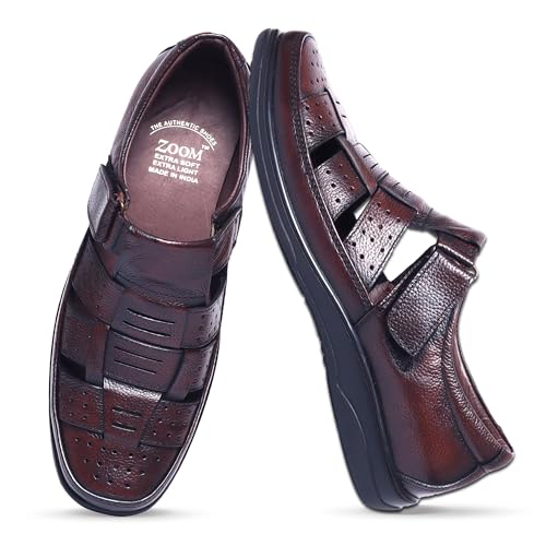 Image of Zoom Shoes Genuine Tinted Leather Casual Sandal For Men ZA-2337 | Comfortable /Ventilated Sandal With Anti-Slip Technology, Flexible Sole And Memory Cushion Padded Insole
