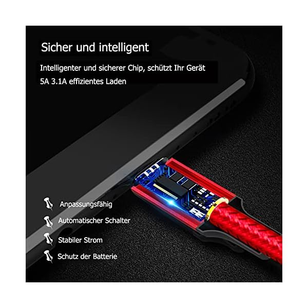 USB C Kabel Lang, [3 Stück 2M] 3.1A Nylon Ladekabel USB C Fast Charge Schnellladekabel Typ C Ladekabel für Samsung… – Bild 5