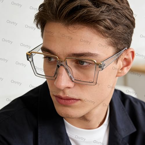 Image of Onrtry Oversized Square Blue Light Glasses for Women Men Fashion Semi Rimless Glasses Non Prescription Eyeglasses