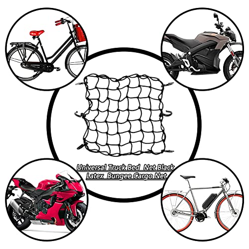 15"X15" Universal Truck Bed Net Black Latex Bungee Cargo Net Extends To 30"X30" With 6 Adjustable Hooks & Tight 2"X2" Mesh #TOP1