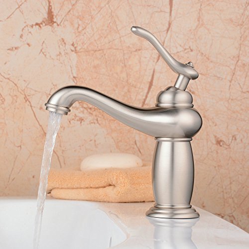 Bathroom Sink Faucet,7.87" Lavatory Faucet Contemporary One Hole Deck Mount Vanity Sink Faucet,Brushed Nickel #TOP3