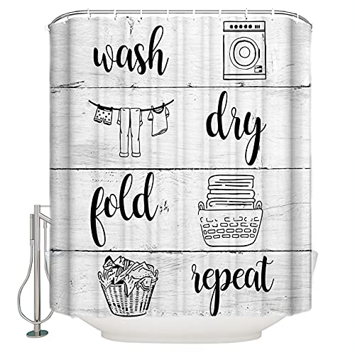 Shower Curtain, The Laundry Rules Wash Dry Fold Repeat on Barn Wood Shower Curtain, Bathroom Decor Shower Curtain Liner, Shower Curtains for Bathroom, 36x72in Shower Curtain for Shower Stall&Tub