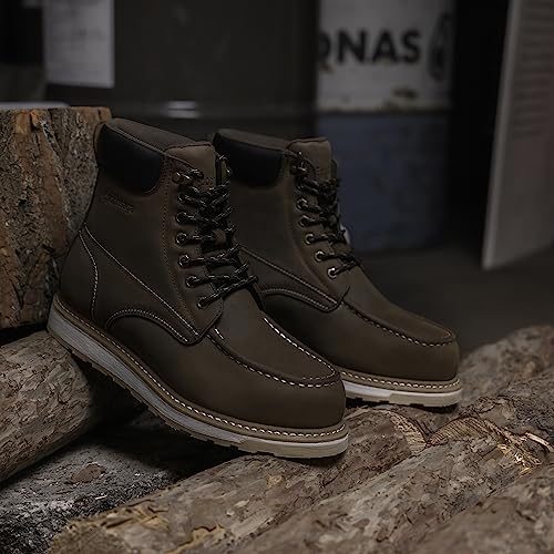 Image of Steel Moc Toe Waterproof Safety Work Boots For Men,Fashion Classic Insulated Industrial Construction Ankle Shoes Dark Brown 6 Inch Footwear
