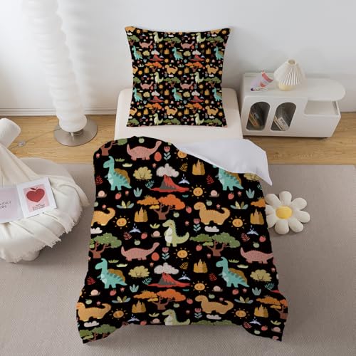 ZTYROLJ Ropa de cama infantil de 135 x 200 cm, diseño de dinosaurio con cremallera, microfibra, funda nórdica con funda de almohada de 80 x 80 cm
