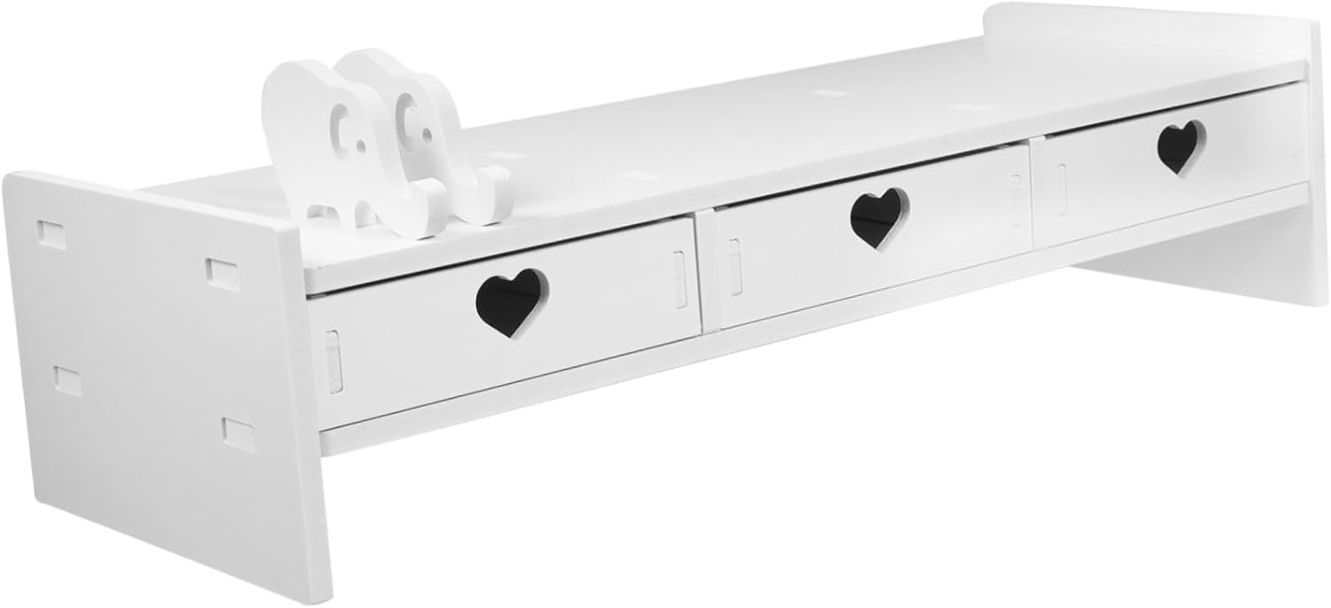 Ergonomic Monitor Riser Desk Organizer with Keyboard Storage Drawer White Desktop Stand for Office and Home Heightening Base to Posture and Keep Workspace Neat