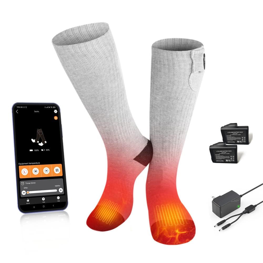 BARCHI HEAT Heated-Socken für Männer und Frauen,mit App-Steuerung,wiederaufladbare,beheizte Socken,waschbar,geeignet für Winterarbeit,Skifahren,Radfahren,Wandern
